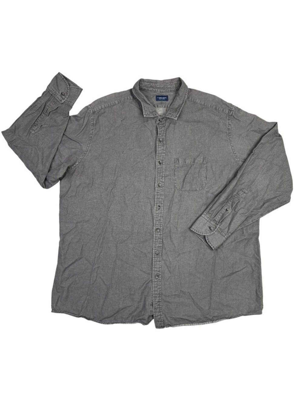 Proper Cloth Mens Button Down Shirt Gray Washed Denim Linen Blend Custom 3XL